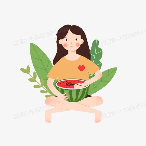 插画吃瓜少女视频素材