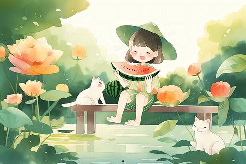 插画吃瓜少女视频素材